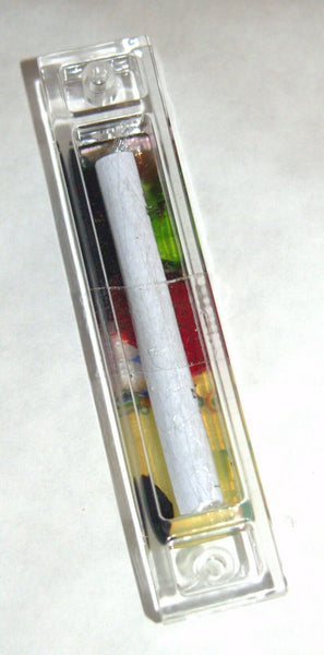 Murano Glass Handmade Mezuzah Case w 6.5 cm Scroll Sparkling Bronze Red