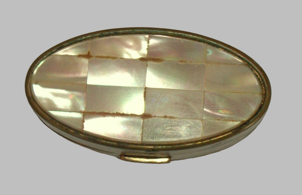 Vintage Max Factor Trinket Snuff Pill Lipstick Box Brass Mother of Pearl