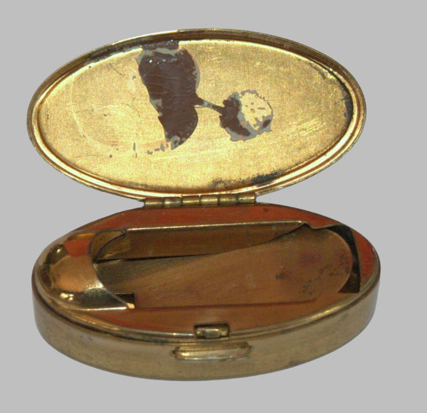 Vintage Max Factor Trinket Snuff Pill Lipstick Box Brass Mother of Pearl