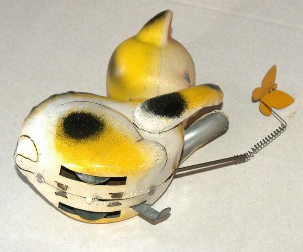 Vintage Tin Cat Butterfly Catcher Metal Toy Wind Up Spring MASUDAYA Japan 1960's