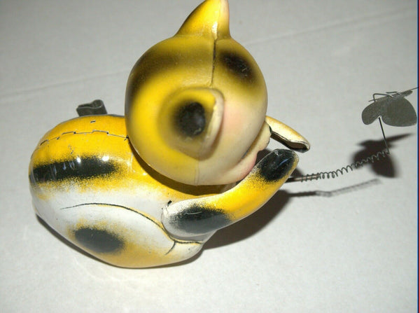 Vintage Tin Cat Butterfly Catcher Metal Toy Wind Up Spring MASUDAYA Japan 1960's