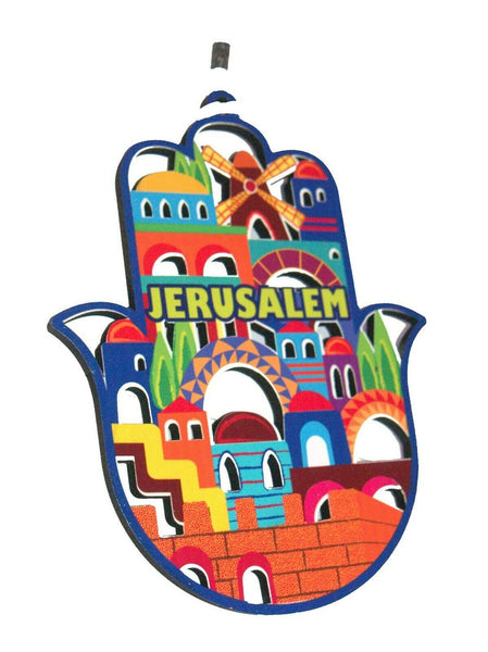Kabbalah Judaica Hamsa Wood Cut Out Design Jerusalem View Wall Hang
