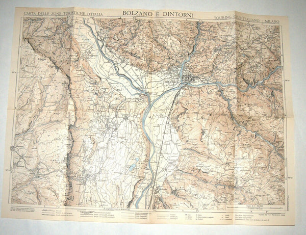 Antique 1930's North Italy South Tirol Map TCI Carta Bolzano E Dintorni