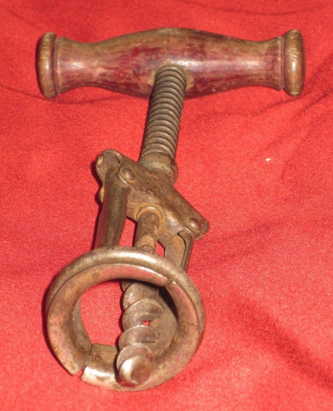 Antique DRGM Corkscrew Wine Opener Wood Handle Spring Assisted Germany Signed