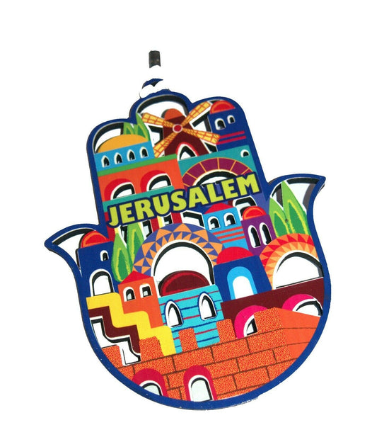 Kabbalah Judaica Hamsa Wood Cut Out Design Jerusalem View Wall Hang