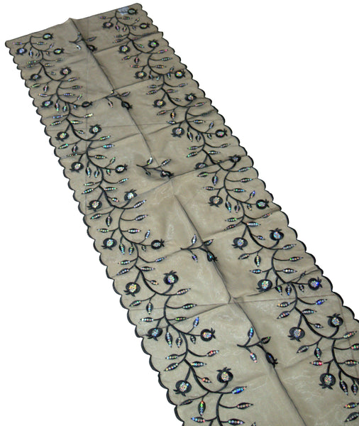 Table Runner Tablecloth Black Tulle Embroidery Pomegranate Sequins Shabbat