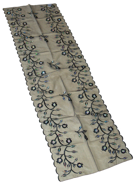 Table Runner Tablecloth Black Tulle Embroidery Pomegranate Sequins Shabbat
