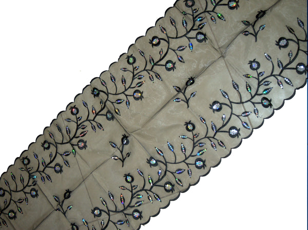 Table Runner Tablecloth Black Tulle Embroidery Pomegranate Sequins Shabbat