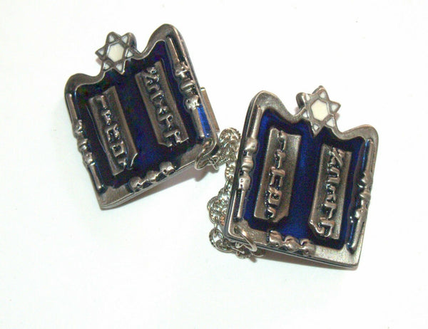 Tallit Clips Prayer Shawl Holder Blue Enamel 10 Commandments Magen David Judaica