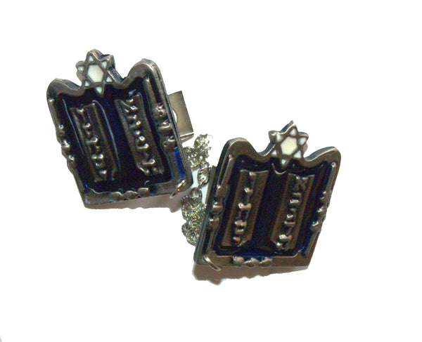 Tallit Clips Prayer Shawl Holder Blue Enamel 10 Commandments Magen David Judaica