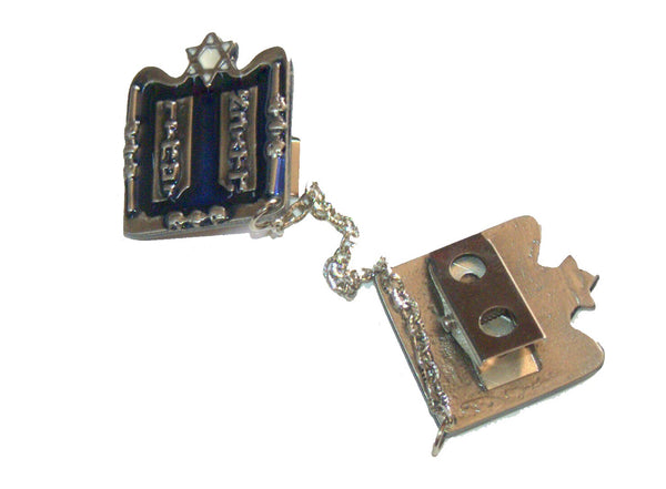 Tallit Clips Prayer Shawl Holder Blue Enamel 10 Commandments Magen David Judaica