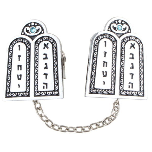 Tallit Talis Clips Prayer Shawl Luchot Habrit Tables of Covenant Inlaid Judaica