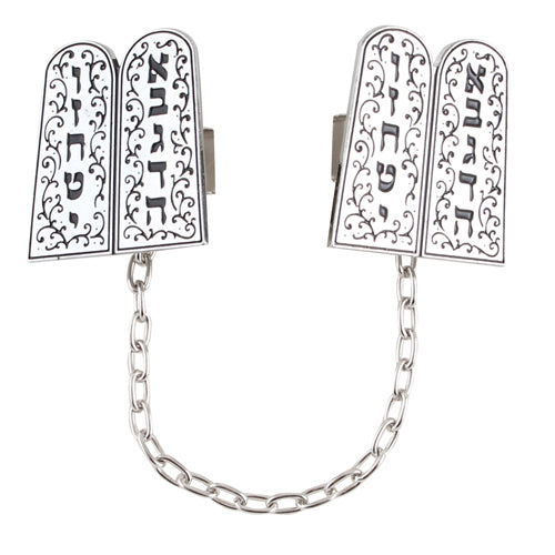 Tallit Talis Clips Prayer Shawl Luchot Habrit Tables of Covenant Silver Judaica