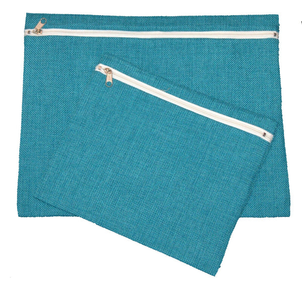 Tallit Tefillin Bag Case Set Turquoise Blue Linen Silver Embroidery Judaica