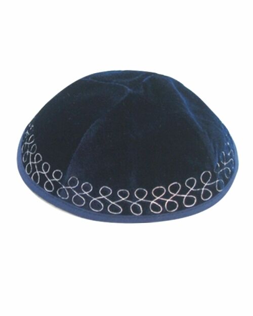 Kippah In Velluto Nero Con Linee Argentate, JL Kippha's, Yamaka Ebraica Kosher Di Qualità, Diametro 19 Cm