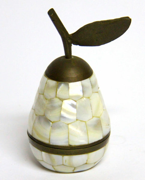 Vintage Bronze Mother of Pearl Trinket Snuff Box Dish Pear Shape