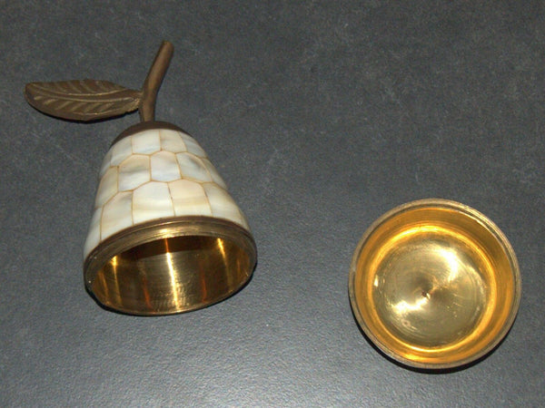 Vintage Bronze Mother of Pearl Trinket Snuff Box Dish Pear Shape