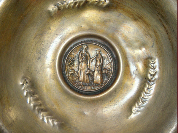 Vintage Centerpiece Tray Jacob & Rachel Biblical Image 1950's Signed Wall Hang