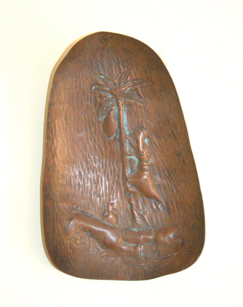 Vintage Israel Copper Plate Trinket Tray Arab Bedouin Art Wall Hang 1950s