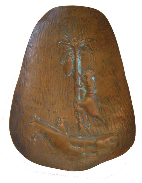 Vintage Israel Copper Plate Trinket Tray Arab Bedouin Art Wall Hang 1950s