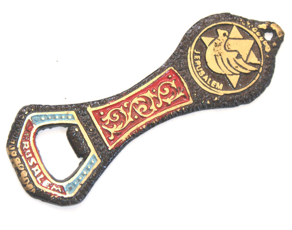 Vintage Israel Judaica Bottle Opener Bronze Enamel Magen David Peace Dove 1960's