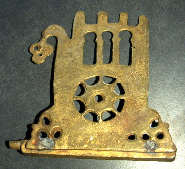 Vintage Judaica Hanukkah Oil Menorah Engraved Hamsa Good Luck Bronze Israel