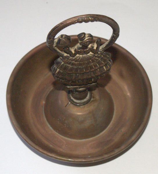 Vintage Old Brass Ashtray Trinket Tray Lady Signed ESMERALDA Centerpiece