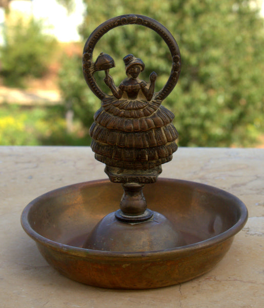 Vintage Old Brass Ashtray Trinket Tray Lady Signed ESMERALDA Centerpiece