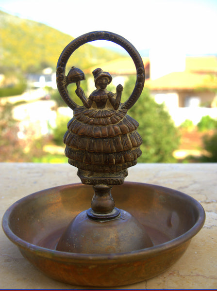 Vintage Old Brass Ashtray Trinket Tray Lady Signed ESMERALDA Centerpiece