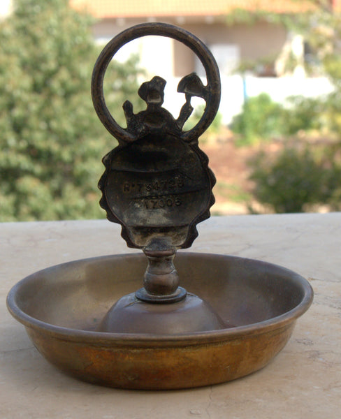 Vintage Old Brass Ashtray Trinket Tray Lady Signed ESMERALDA Centerpiece