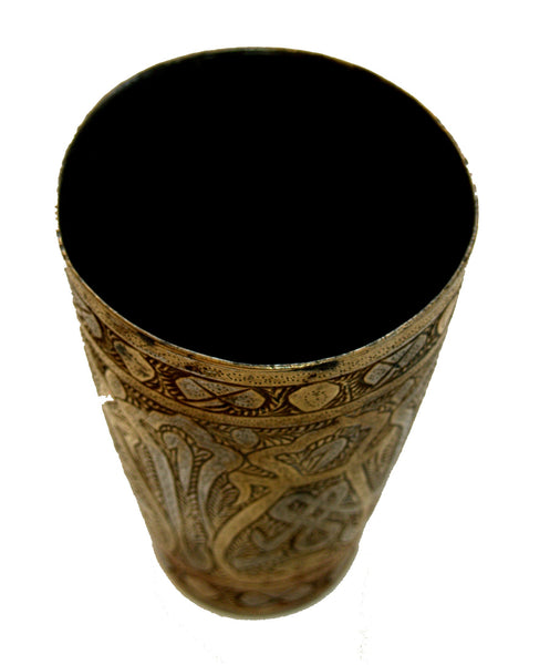 Vintage Old Oriental Metal Cup Hand Carved Traditional Brass Copper Inlays