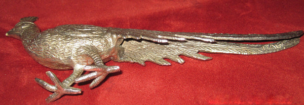 Vintage Pewter Peacock Long Trailing Tail Figurine Statuette Miniature Italy