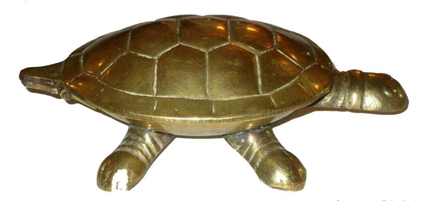 Vintage Tortoise Turtle Figurine Hinged Brass Trinket Box Miniature Statuette