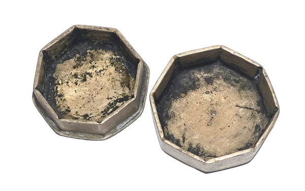 Antique Chinese Octagonal Metal Snuff Trinket Scholar’s Ink Paste Box Hand Engraved