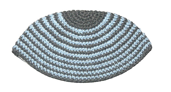 Freak Frik Kippah Yarmulke Yamaka Crochet Aqua Gray Thin Stripes Israel 21 cm