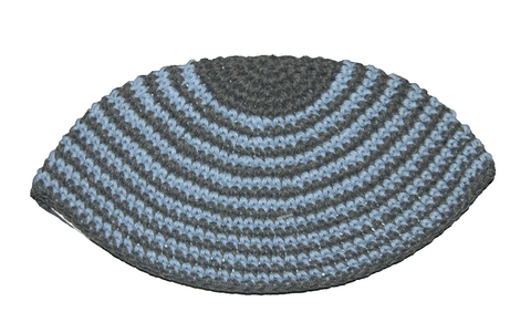 Freak Frik Kippah Yarmulke Yamaka Crochet Aqua Gray Thin Stripes Israel 21 cm