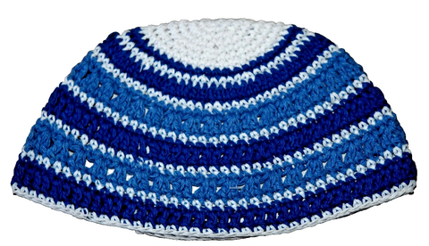 Frik Freak Kippah Skull Cap Yarmulke Crochet Colorful Blue Striped Israel 26 cm