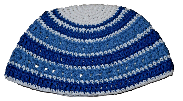 Frik Freak Kippah Skull Cap Yarmulke Crochet Colorful Blue Striped Israel 26 cm