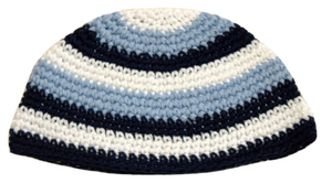 Frik Kippah Skull Cap Cotton Yamaka Crochet Aqua White Stripes Israel 21 cm