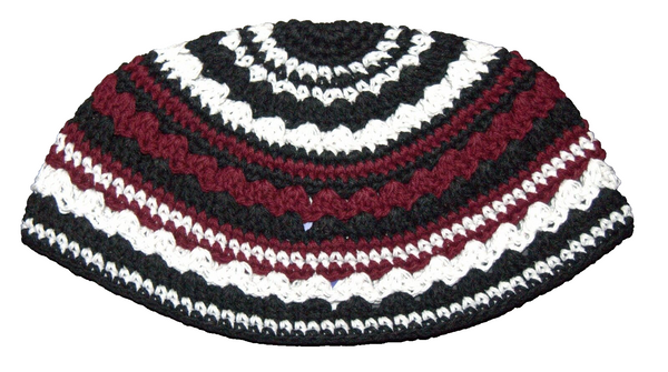 Frik Kippah Skullcap Yarmulke Crochet Burgundy Black Striped Israel 21 cm Judaica