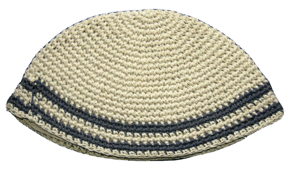 Frik Kippah Yarmulke Yamaka Cream Gray Stripes Judaism Israel 24 cm Ju ...