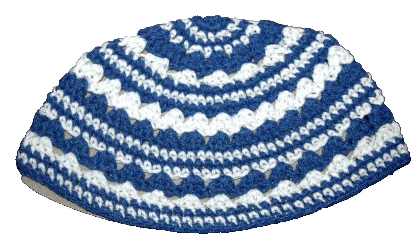 Frik Kippah Yarmulke Yamaka Crochet Colorful Blue White Striped Israel 23 cm
