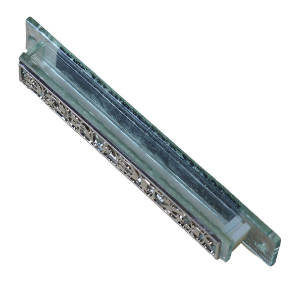 Glass Mezuzah Case Decorated Front Metal Panel Plate Shema Israel 12 cm Judaica