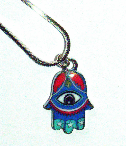 Hamsa Charm Pendant Rhodium Necklace Luck Evil Eye Kabbalah Protection Red Blue