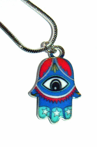 Hamsa Charm Pendant Rhodium Necklace Luck Evil Eye Kabbalah Protection Red Blue