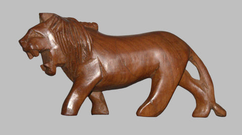 Hand Carved Wood Figurine Roaring Lion African Primitive Art
