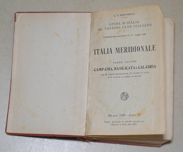 ITALIA Meridionale Vol. 3 Southern Italy 1928 Travel Guide Maps Book 1st Edition