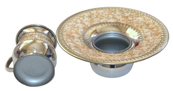 Judaica Aluminum Hand Wash Set Basin Bowl & Cup Mayim Achronim Natla Last Waters