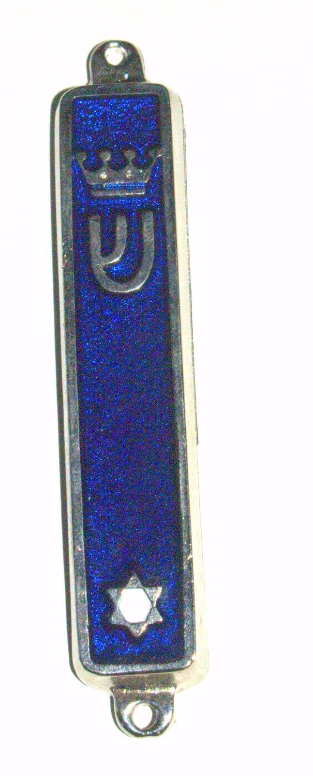 Judaica Blue Enamel Silver Tone Mezuzah Case Magen David Crown Decoration 7 cm