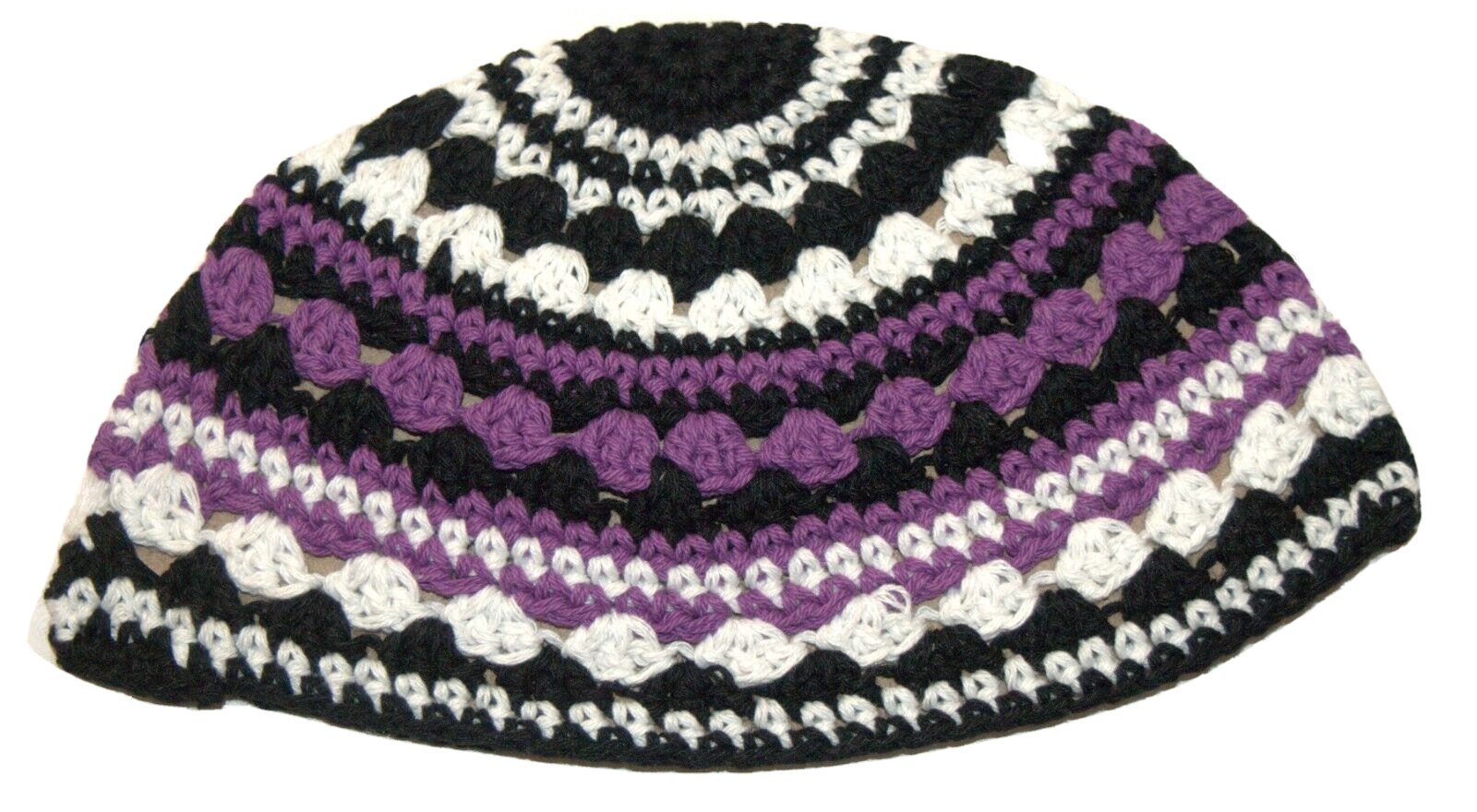 Judaica Frik Kippah Yarmulke Thick Knit Striped Purple Black Cotton Israel 21 cm